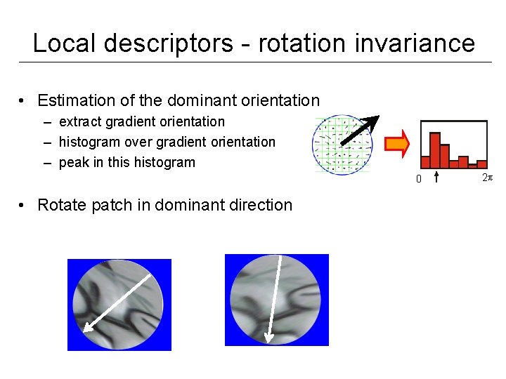 Local descriptors - rotation invariance • Estimation of the dominant orientation – extract gradient