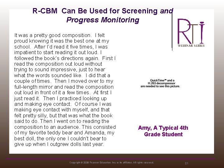 R-CBM Can Be Used for Screening and Progress Monitoring It was a pretty good