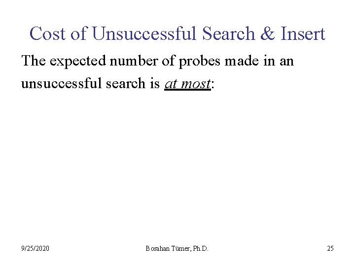 Cost of Unsuccessful Search & Insert The expected number of probes made in an
