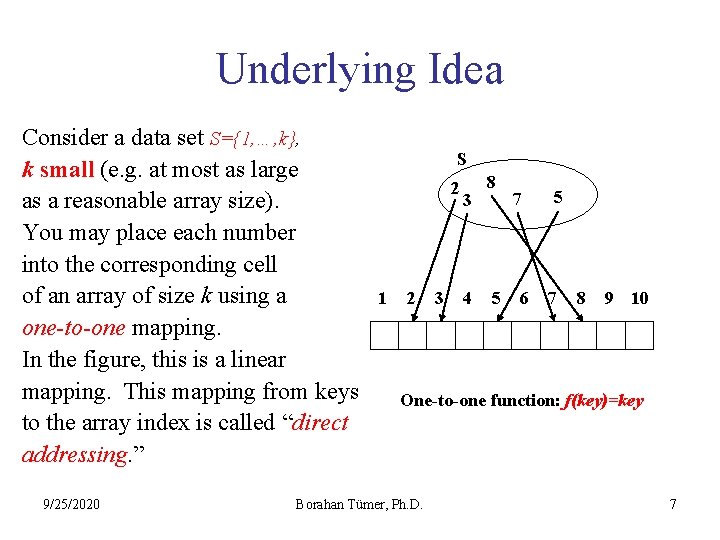 Underlying Idea Consider a data set S={1, …, k}, k small (e. g. at