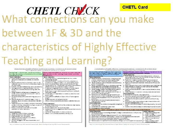CHETL CHECK CHETL Card What connections can you make between 1 F & 3