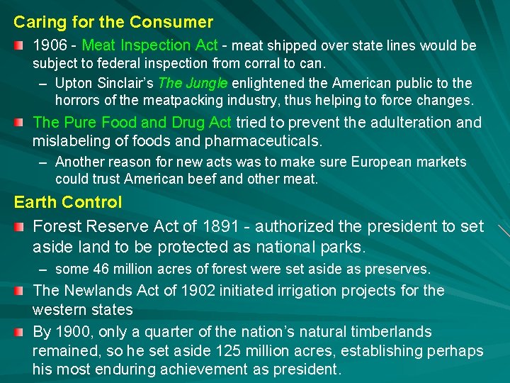 Caring for the Consumer 1906 - Meat Inspection Act - meat shipped over state