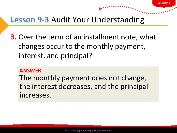 Lesson 9 -3 Audit Your Understanding 3. Over the term of an installment note,