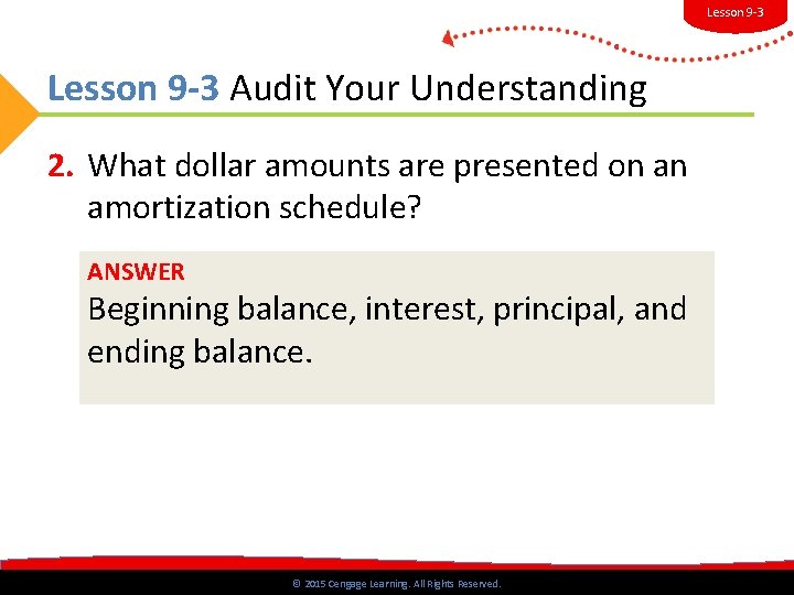 Lesson 9 -3 Audit Your Understanding 2. What dollar amounts are presented on an