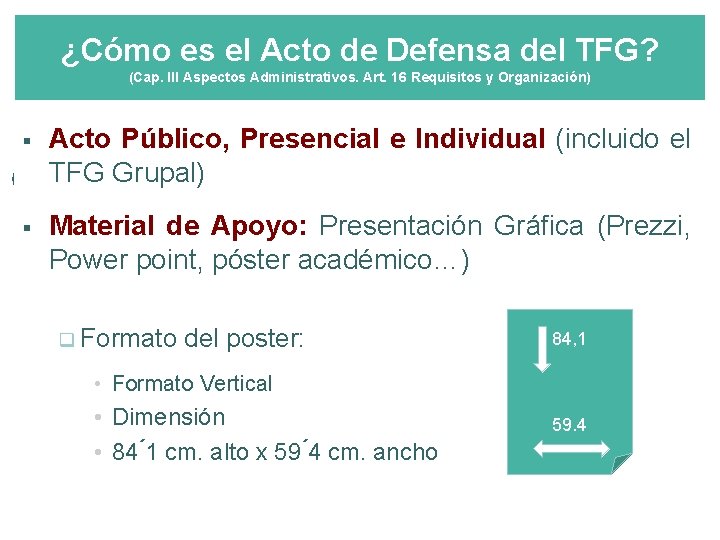 ¿Cómo es el Acto de Defensa del TFG? (Cap. III Aspectos Administrativos. Art. 16