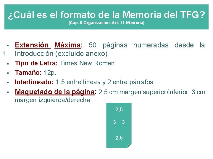 ¿Cuál es el formato de la Memoria del TFG? (Cap. II Organización. Art. 11