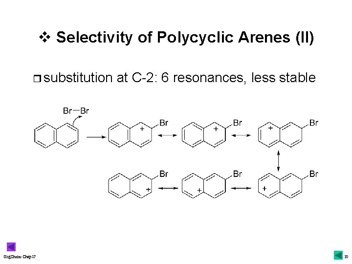 v Selectivity of Polycyclic Arenes (II) r substitution Org. Chem-Chap 17 at C-2: 6
