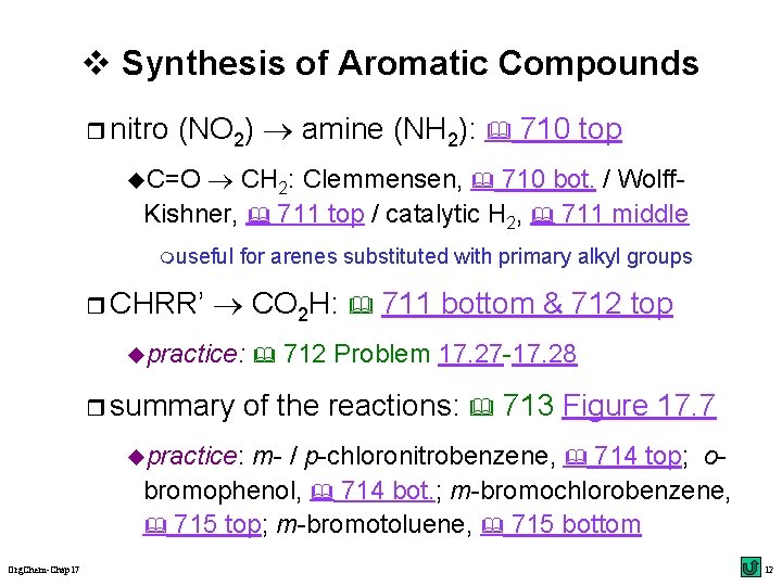 v Synthesis of Aromatic Compounds r nitro (NO 2) amine (NH 2): 710 top