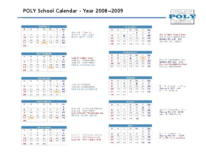 POLY School Calendar - Year 2008~2009 
