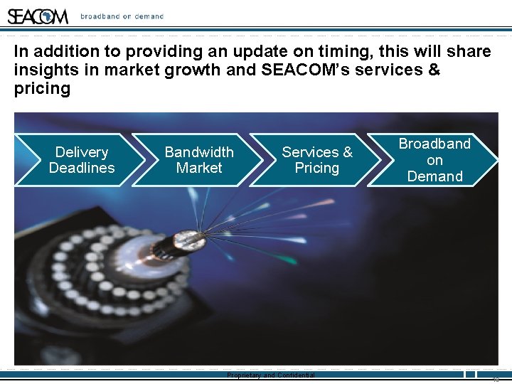 In addition to providing an update on timing, this will share insights in market
