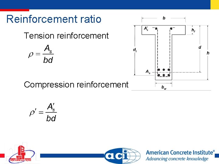 Reinforcement ratio Tension reinforcement Compression reinforcement Reinforcement ratio Tension reinforcement Compression reinforcement
