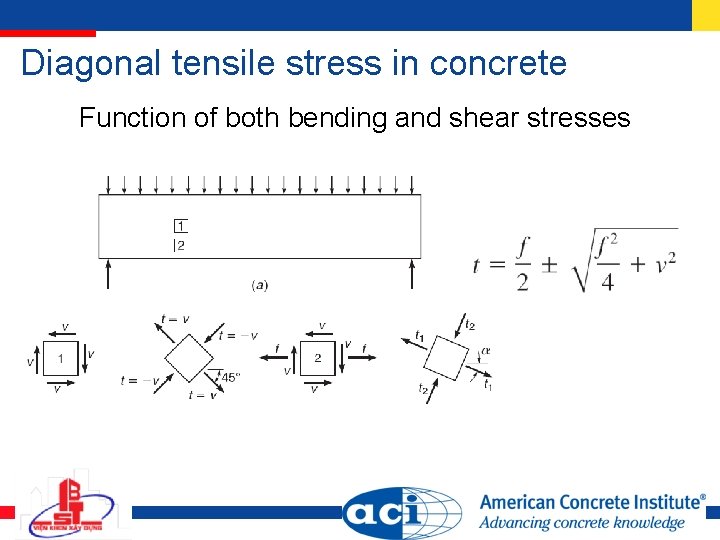 Diagonal tensile stress in concrete Function of both bending and shear stresses Diagonal tensile stress in concrete Function of both bending and shear stresses
