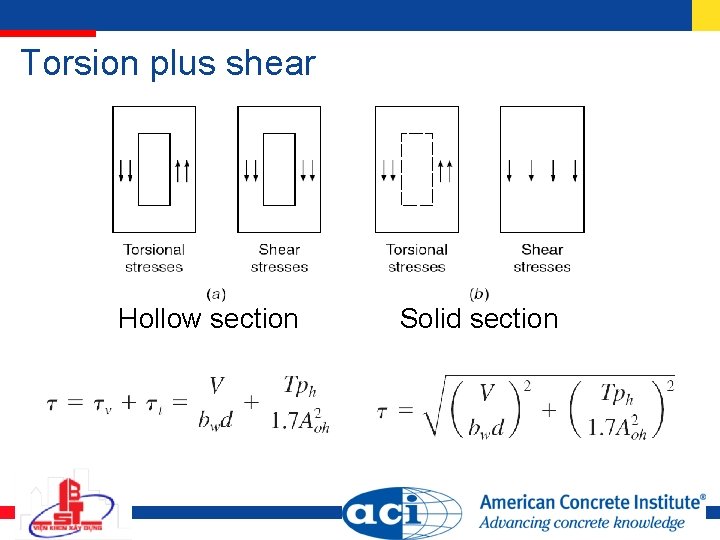 Torsion plus shear Hollow section Solid section Torsion plus shear Hollow section Solid section
