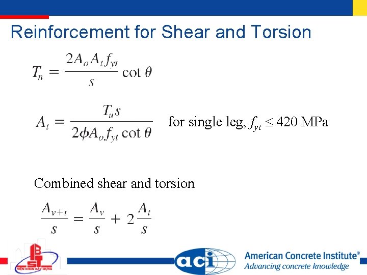 Reinforcement for Shear and Torsion for single leg, fyt 420 MPa Combined shear and