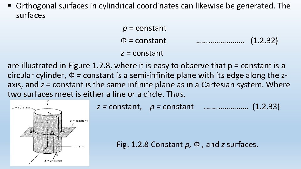 § Orthogonal surfaces in cylindrical coordinates can likewise be generated. The surfaces p =