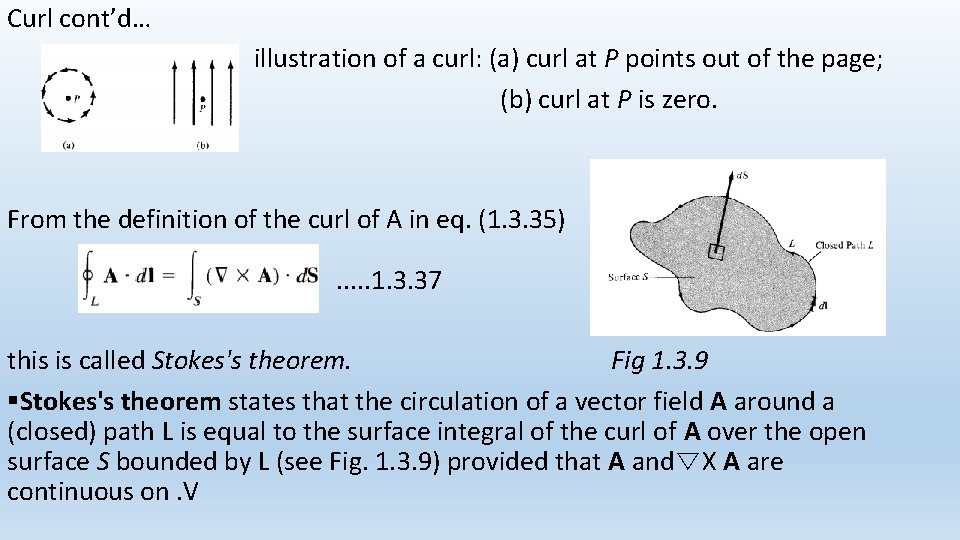 Curl cont’d… illustration of a curl: (a) curl at P points out of the