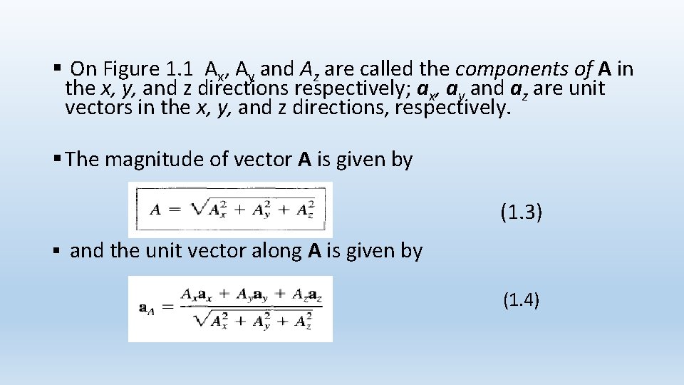 § On Figure 1. 1 Ax, Ay and Az are called the components of
