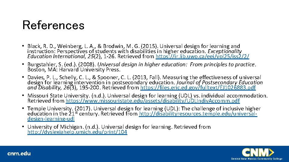 References • Black, R. D. , Weinberg, L. A. , & Brodwin, M. G.