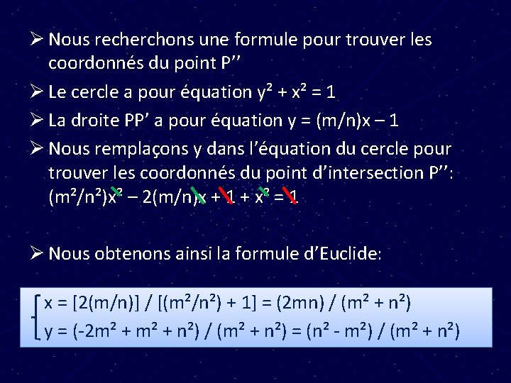 Ø Nous recherchons une formule pour trouver les coordonnés du point P’’ Ø Le