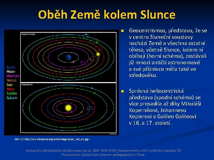 Oběh Země kolem Slunce n Geocentrismus, představu, že se v centru Sluneční soustavy nachází