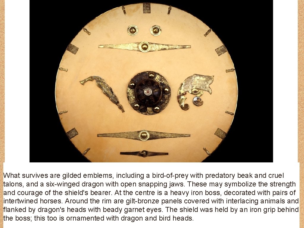 What survives are gilded emblems, including a bird-of-prey with predatory beak and cruel talons,