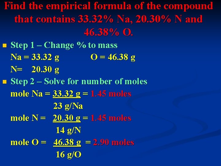 Find the empirical formula of the compound that contains 33. 32% Na, 20. 30%