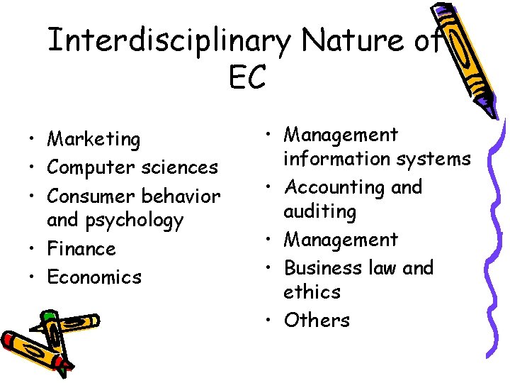 Interdisciplinary Nature of EC • Marketing • Computer sciences • Consumer behavior and psychology