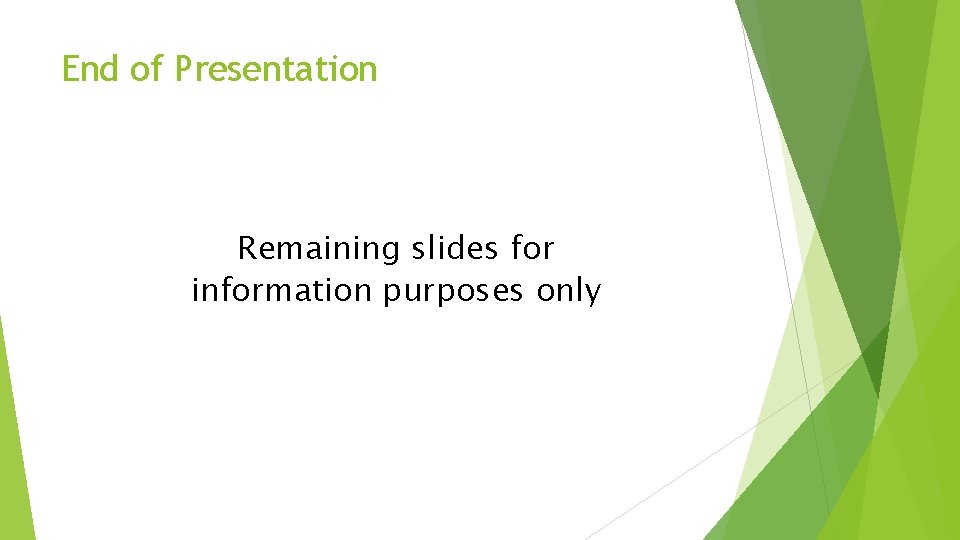 End of Presentation Remaining slides for information purposes only 