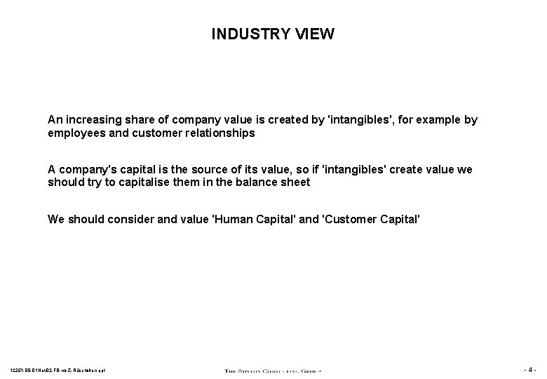 INDUSTRY VIEW An increasing share of company value is created by 'intangibles', for example