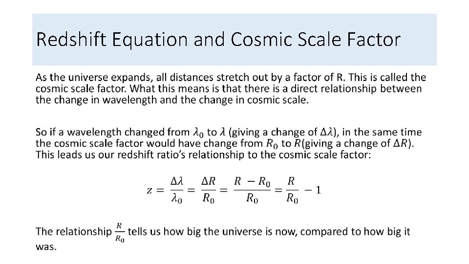 Redshift Equation and Cosmic Scale Factor • 