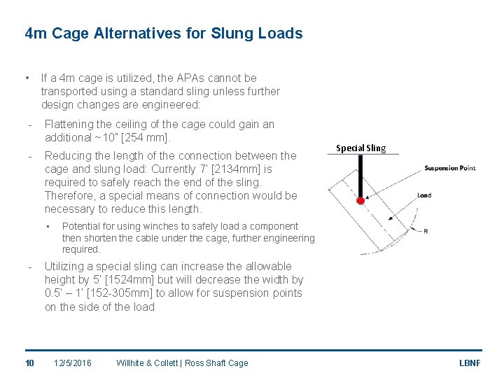 4 m Cage Alternatives for Slung Loads • If a 4 m cage is