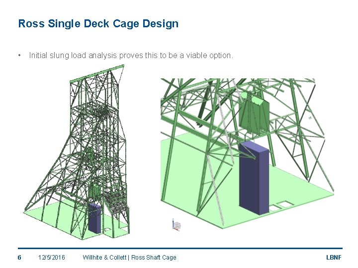 Ross Single Deck Cage Design • 6 Initial slung load analysis proves this to