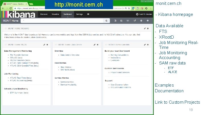 http: //monit. cern. ch - Kibana homepage Data Available - FTS - XRoot. D