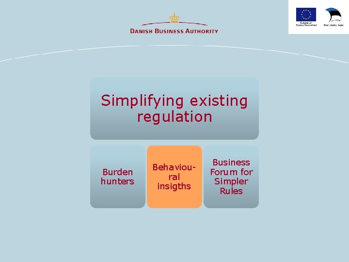 Simplifying existing regulation Burden hunters Behavioural insigths Business Forum for Simpler Rules 