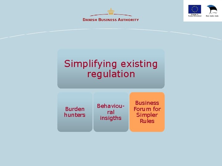 Simplifying existing regulation Burden hunters Behavioural insigths Business Forum for Simpler Rules 