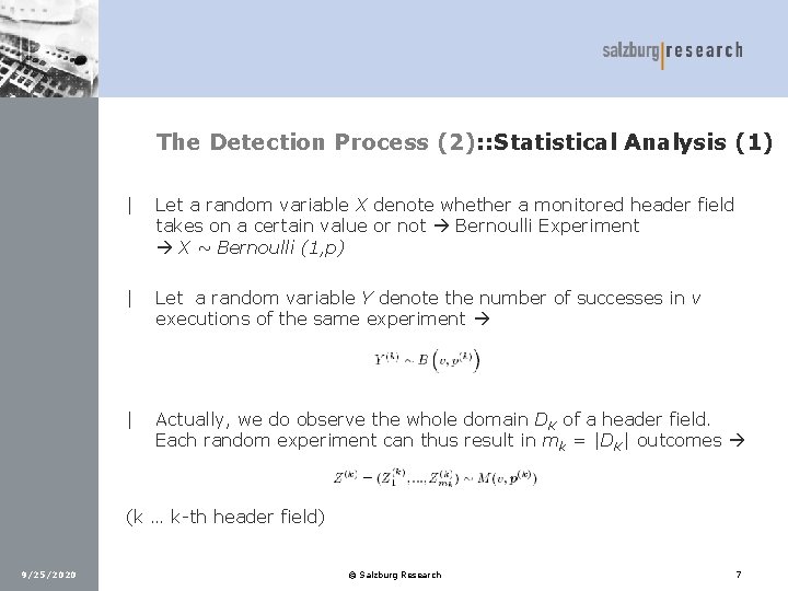 The Detection Process (2): : Statistical Analysis (1) | Let a random variable X