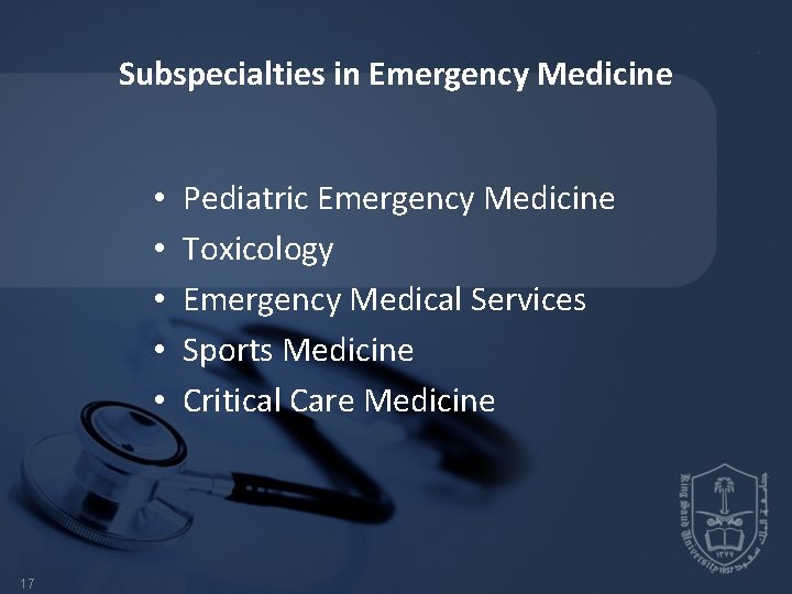 Subspecialties in Emergency Medicine • • • 17 Pediatric Emergency Medicine Toxicology Emergency Medical