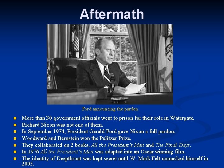 Aftermath Ford announcing the pardon n n n More than 30 government officials went