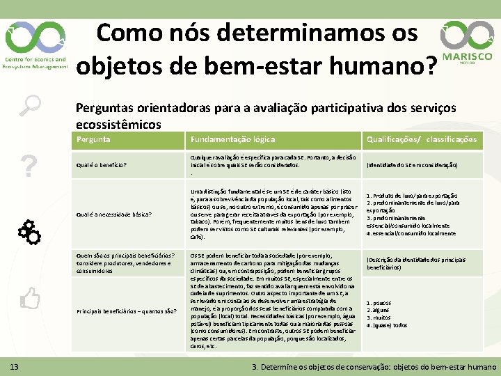 Como nós determinamos os objetos de bem-estar humano? Perguntas orientadoras para a avaliação participativa