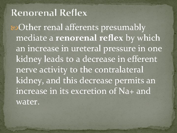 Renorenal Reflex Other renal afferents presumably mediate a renorenal reflex by which an increase