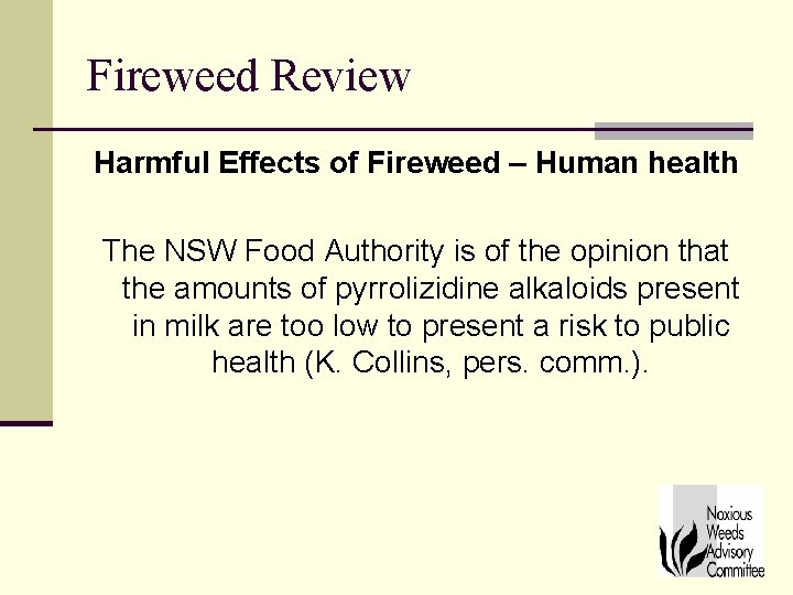 Fireweed Review Harmful Effects of Fireweed – Human health The NSW Food Authority is