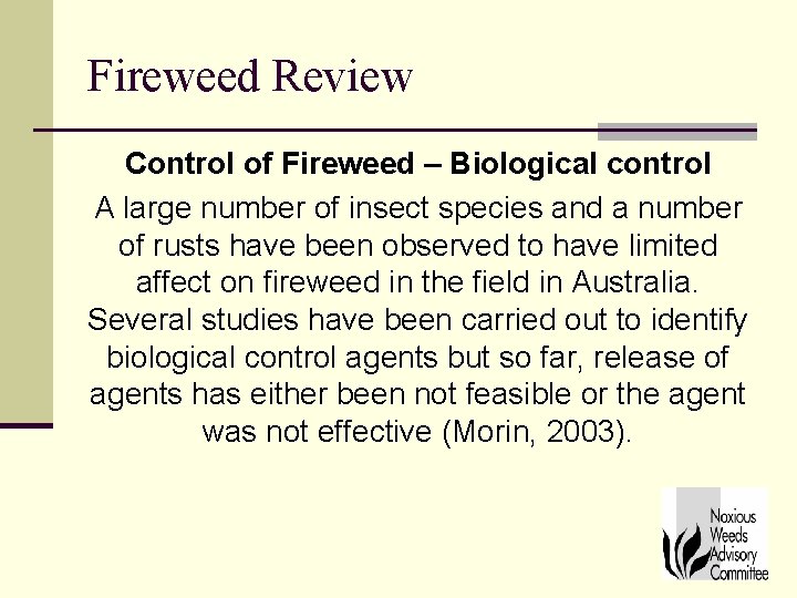 Fireweed Review Control of Fireweed – Biological control A large number of insect species