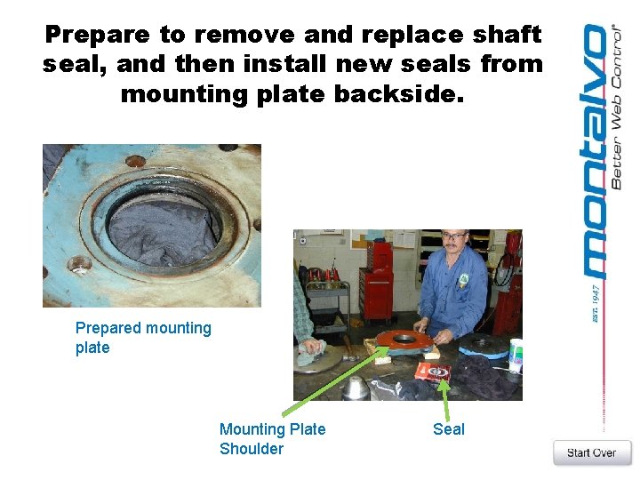 Prepare to remove and replace shaft seal, and then install new seals from mounting