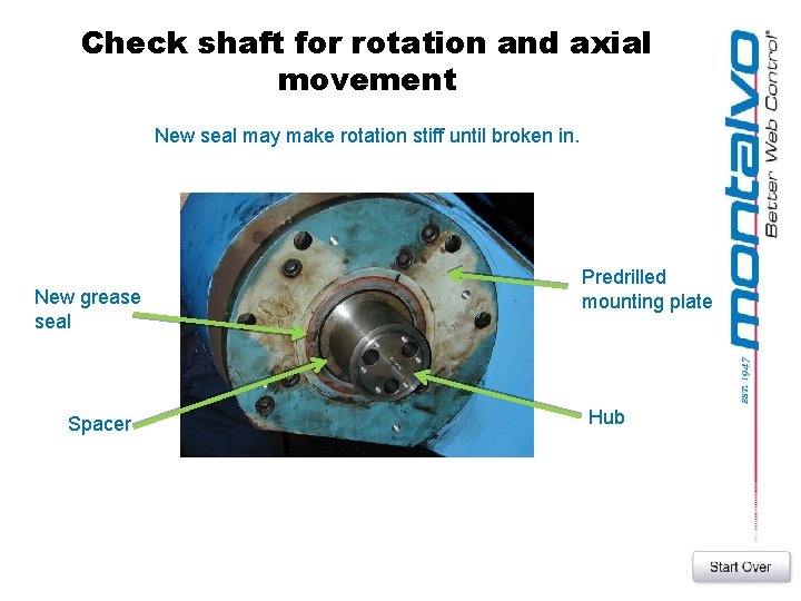 Check shaft for rotation and axial movement New seal may make rotation stiff until