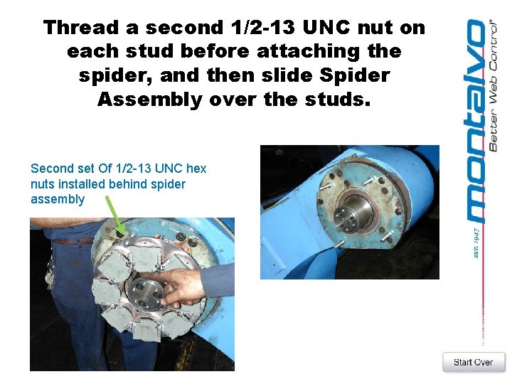 Thread a second 1/2 -13 UNC nut on each stud before attaching the spider,