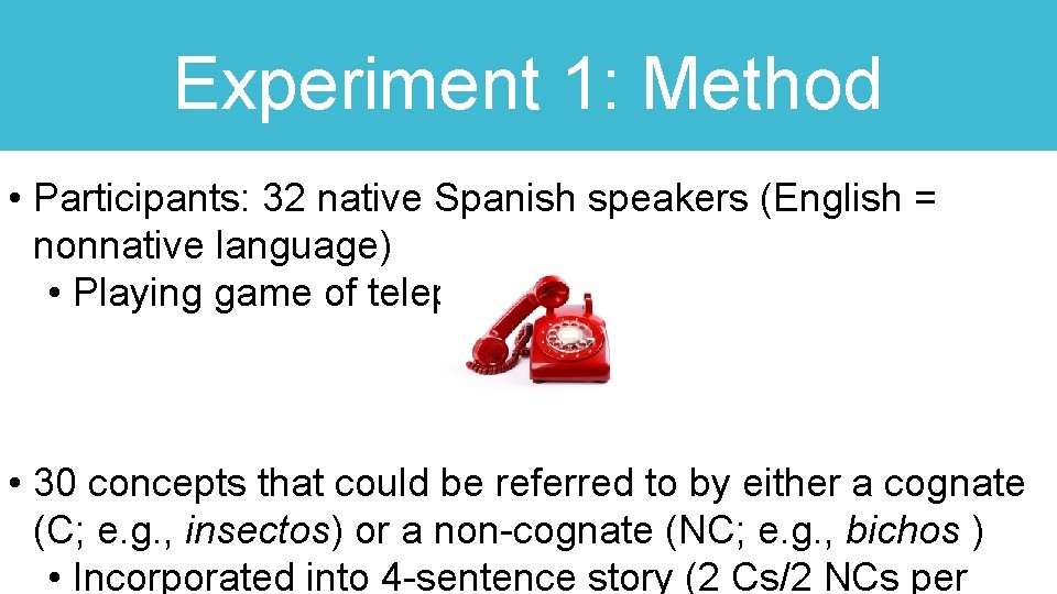 Experiment 1: Method • Participants: 32 native Spanish speakers (English = nonnative language) •