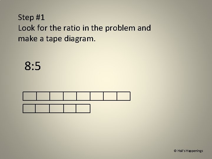 Step #1 Look for the ratio in the problem and make a tape diagram.