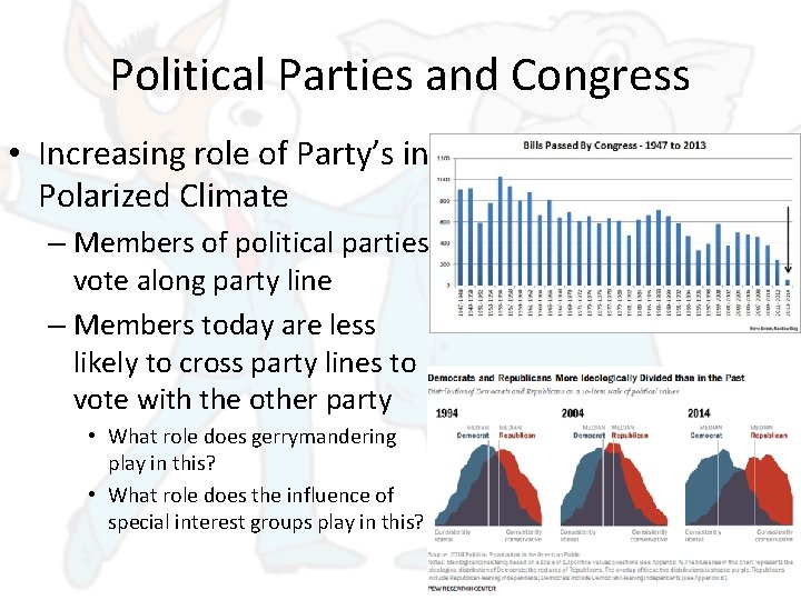 Political Parties and Congress • Increasing role of Party’s in Polarized Climate – Members