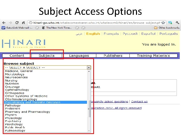 Subject Access Options Subject Access Options