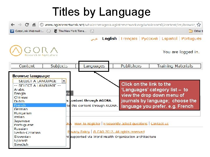 Titles by Language Click on the link to the ‘Languages’ category list – to